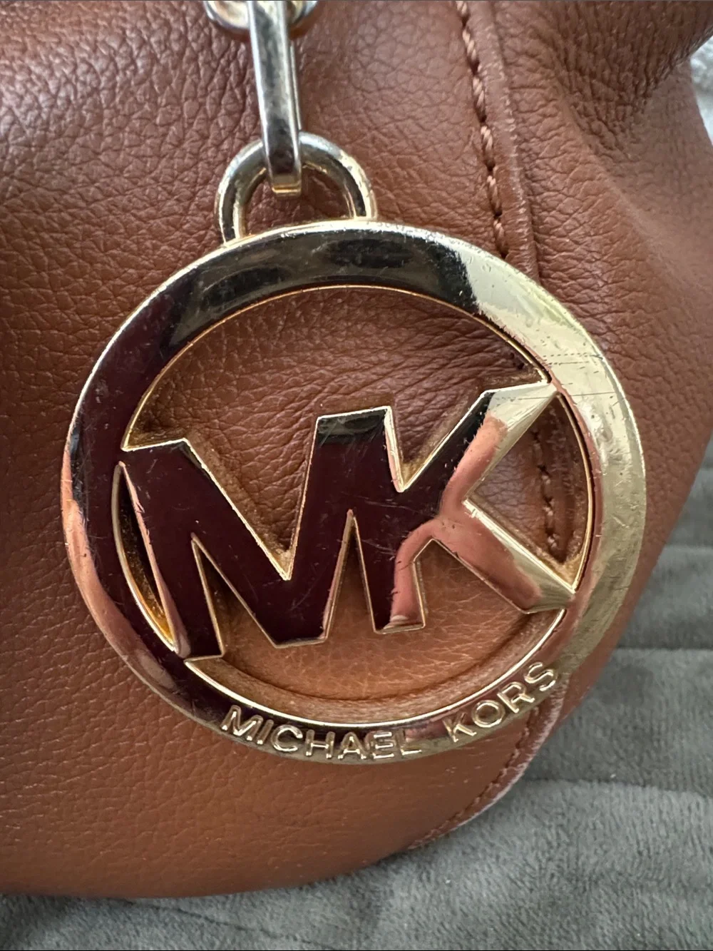 Michael Kors Cognac Pebbled Leather Bag with Gold Hardware